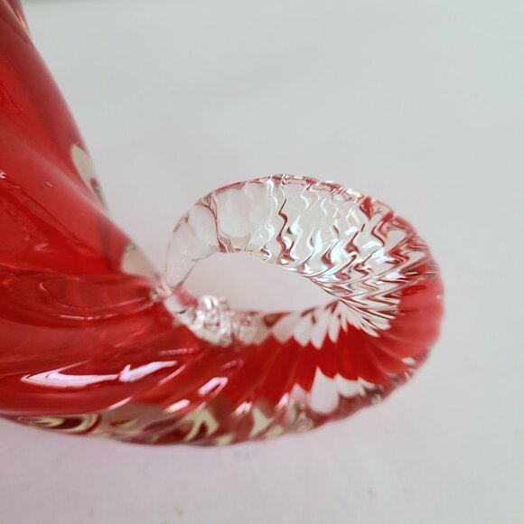 Murano Art Glass Cornucopia Jack in the Pulpit Red and Clear Vase. MCM decor. - Picture 3 of 14